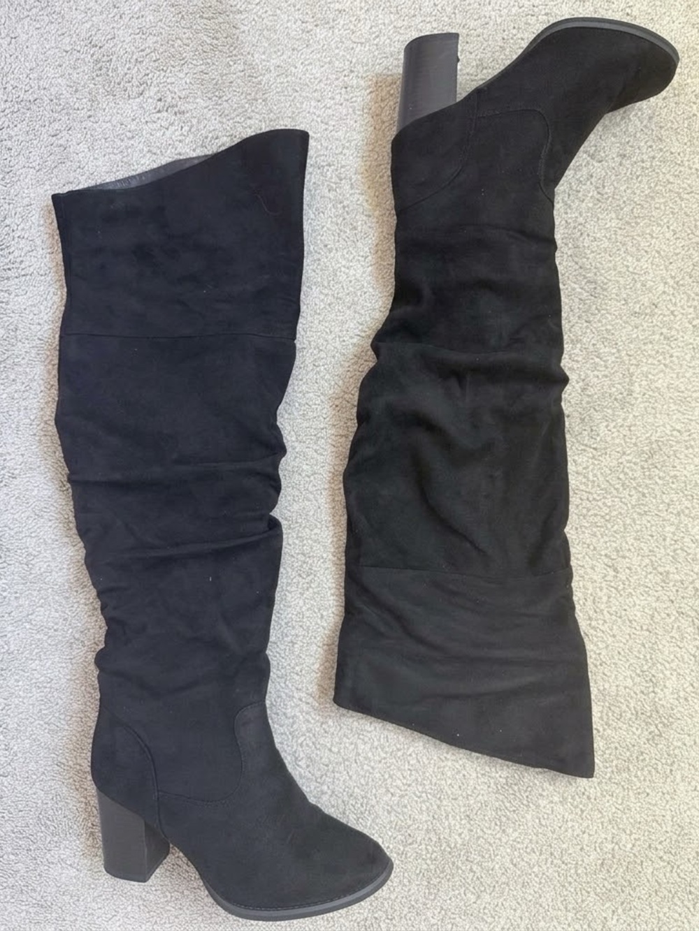 Black Suede Knee-High Block Heel Boots - Worn once